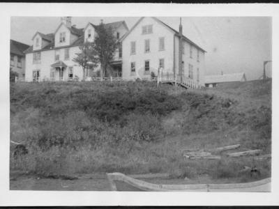 black and white picture of Christie Indian Residential School on Meares Island